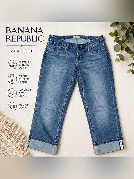 Banana Republic Denim - Banana Republic Stretch Cuffed Capri Jeans Women’s 28/6 Medium Wash